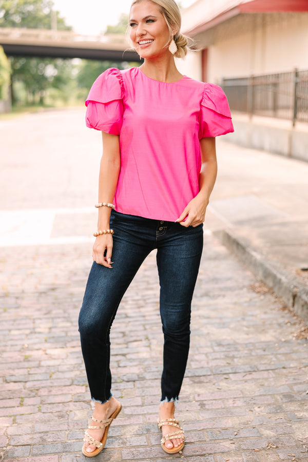Looking For You Fuchsia Pink Puff Sleeve Blouse