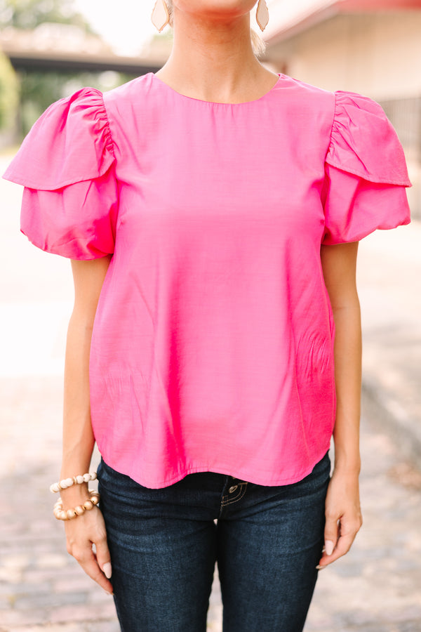 Looking For You Fuchsia Pink Puff Sleeve Blouse