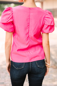 Looking For You Fuchsia Pink Puff Sleeve Blouse