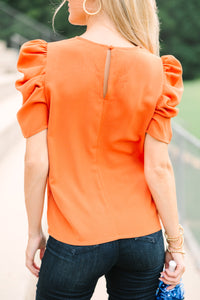 Here For The Drama Orange Puff Sleeve Blouse