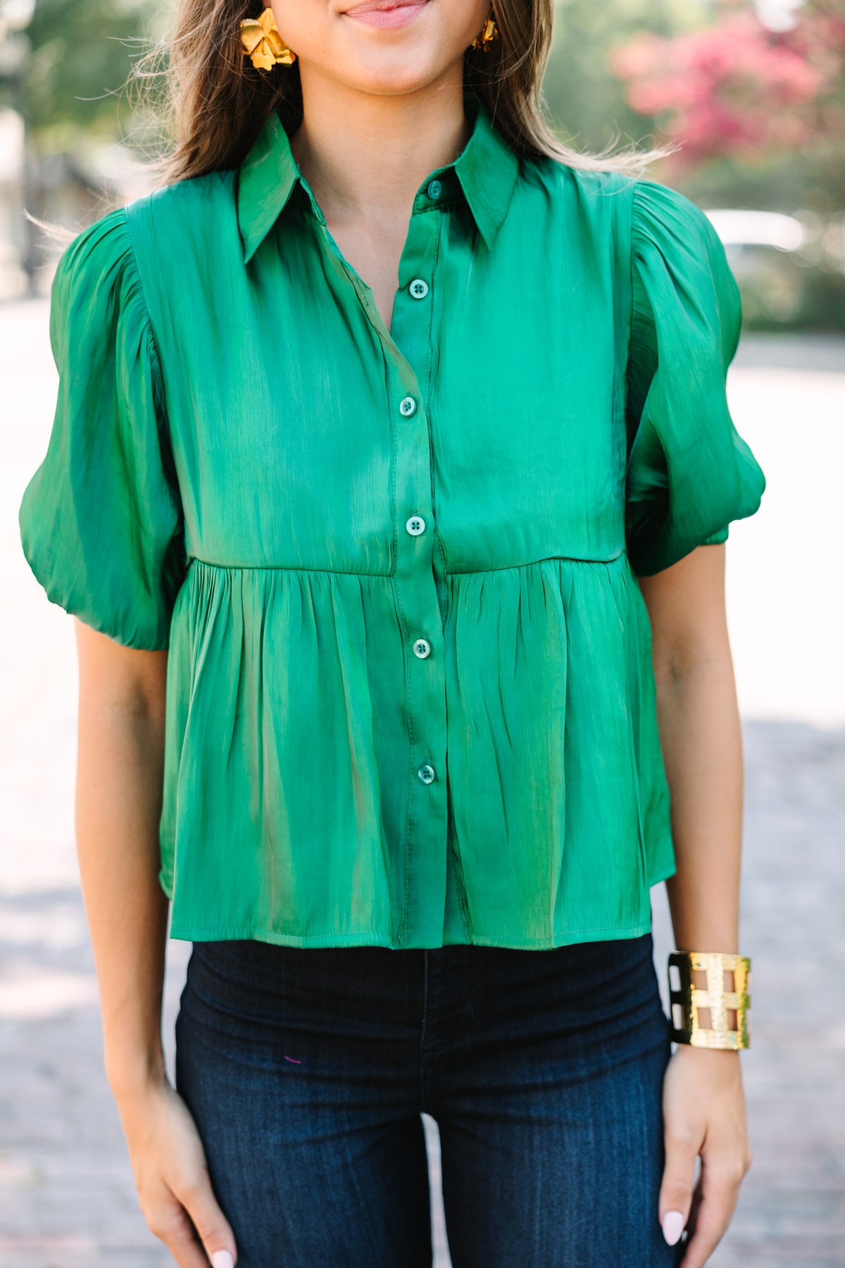 Need You More Green Satin Blouse Shop The Mint 