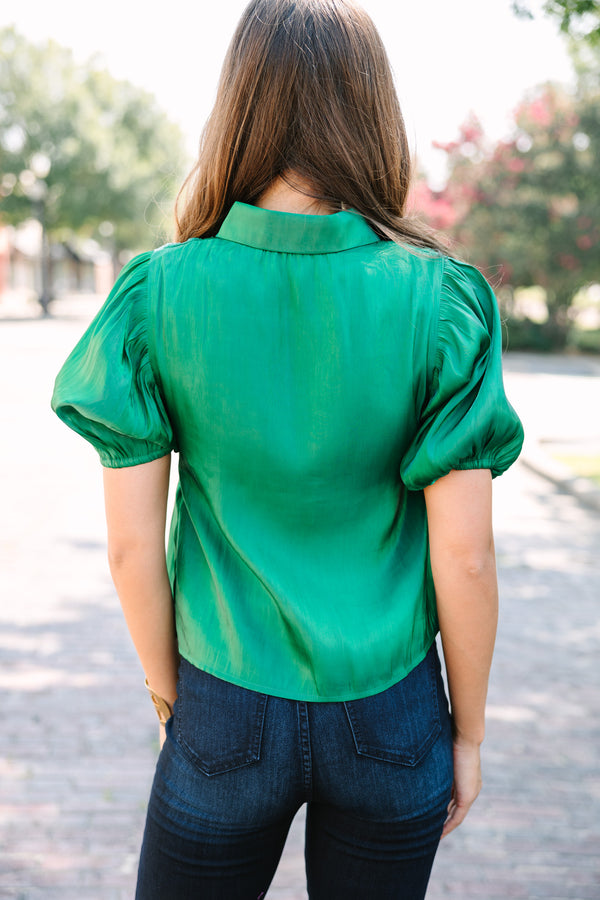Need You More Green Satin Blouse