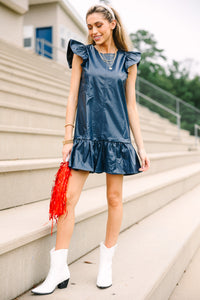 faux leather dresses, navy faux leather dress, boutique gameday looks