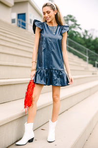 Always Ready Navy Blue Faux Leather Dress Shop the Mint Always Ready Navy Blue Faux Leather Dress Shop the Mint