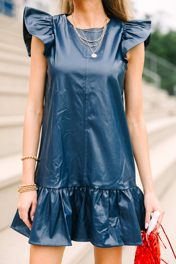 Always Ready Navy Blue Faux Leather Dress Shop the Mint Always Ready Navy Blue Faux Leather Dress Shop the Mint