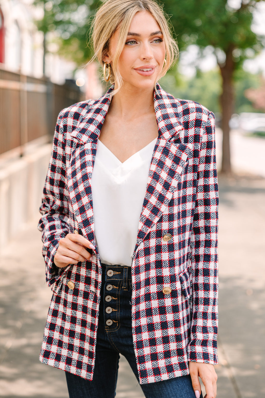 Blue on sale tartan blazer