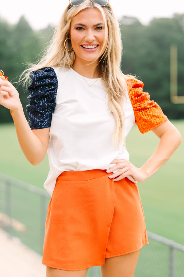 Meet You There Orange Sequined Puff Sleeve Blouse