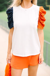 Meet You There Orange Sequined Puff Sleeve Blouse