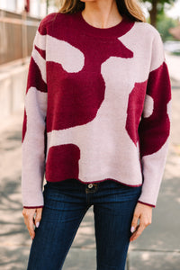 Move On Over Burgundy Red Cow Print Sweater