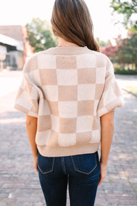 Love Like That Latte Brown Checkered Crop Sweater