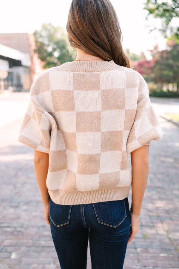 Love Like That Latte Brown Checkered Crop Sweater