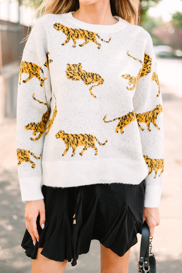 On The Prowl Ivory White Tiger Sweater