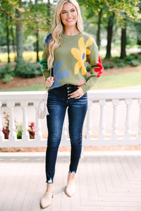 All On You Olive Green Floral Sweater