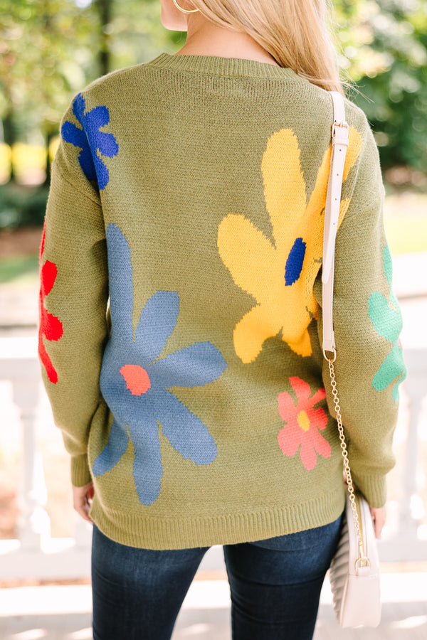 All On You Olive Green Floral Sweater