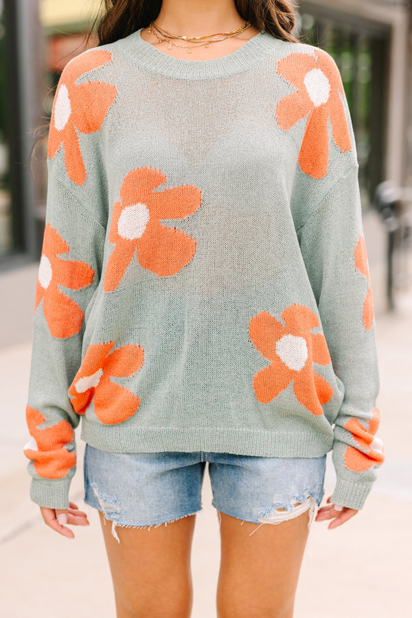 Petal Perfect Dusty Sage Green Floral Sweater