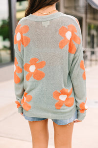 Petal Perfect Dusty Sage Green Floral Sweater