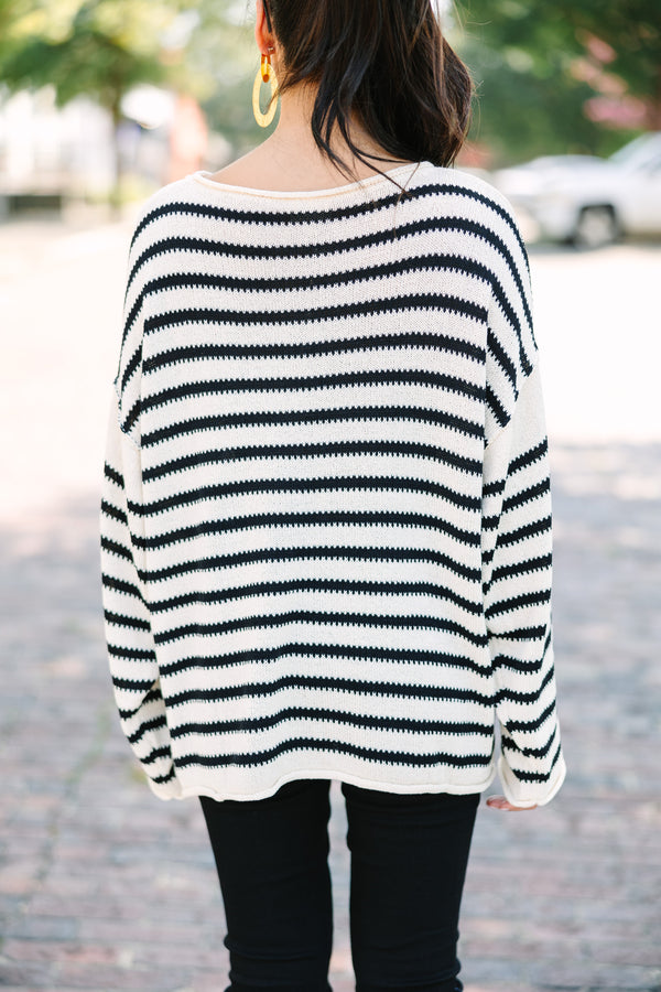 Be Happy Ivory White Striped Sweater