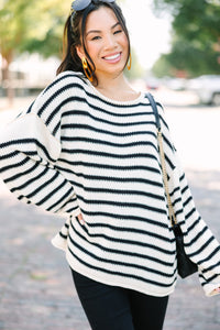 Be Happy Ivory White Striped Sweater