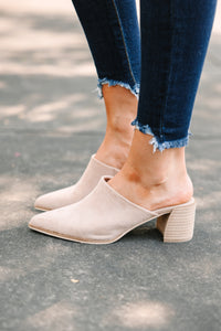 Tell Me Everything Taupe Brown Heeled Mule