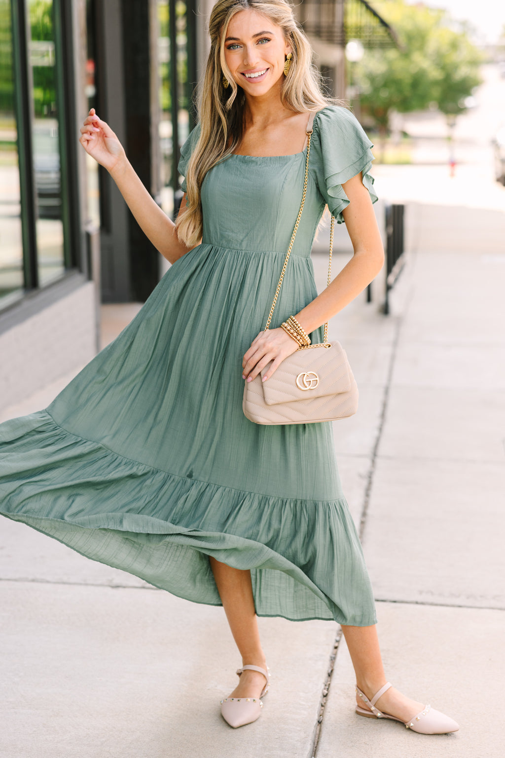 All Yours Deep Sage Green Ruffled Midi Dress – Shop the Mint