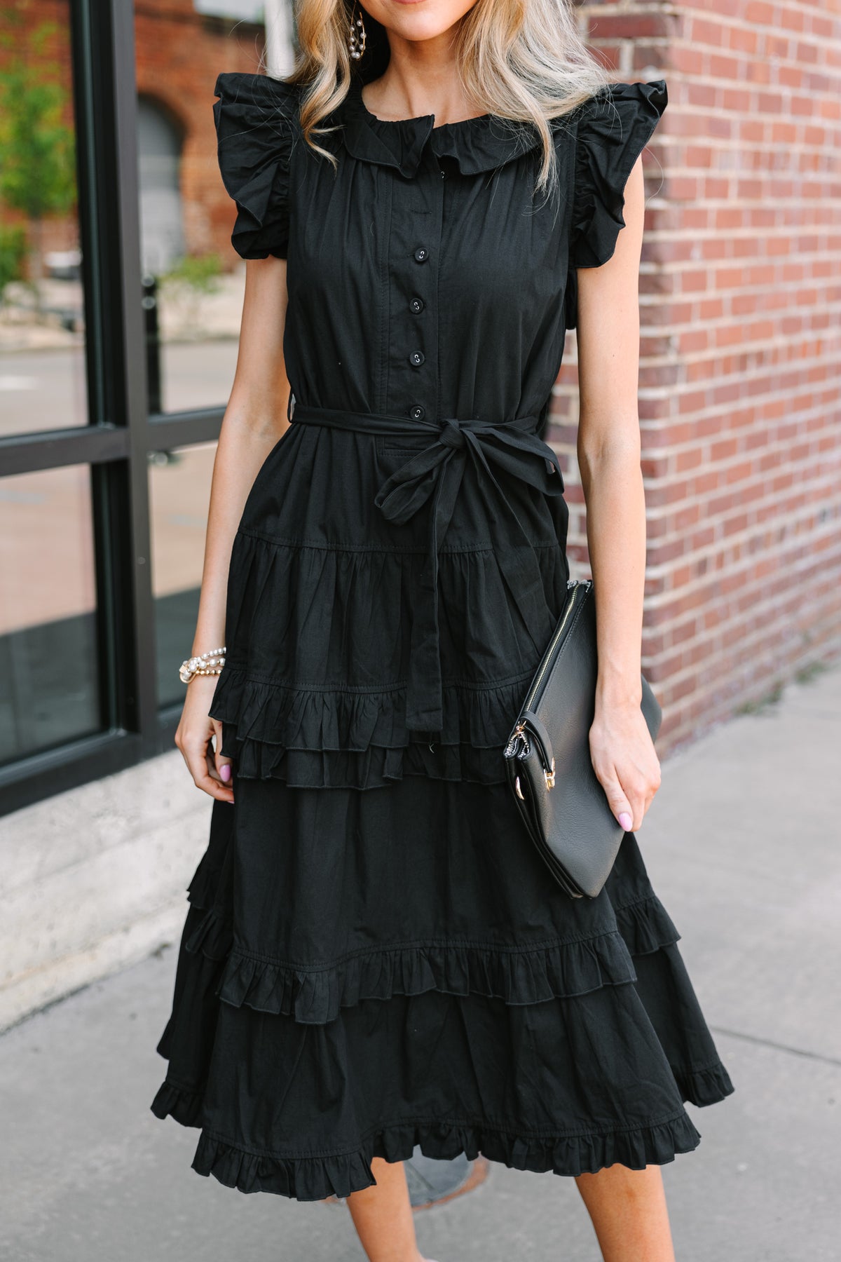 On The Verge Black Ruffled Midi Dress – Shop the Mint