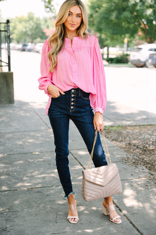 Show Them All Bright Pink Button Down Blouse