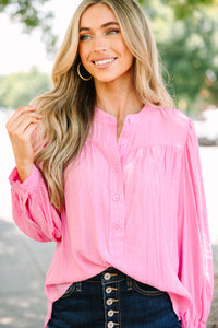 Show Them All Bright Pink Button Down Blouse