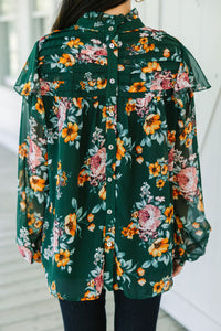 Need You Now Green Floral Blouse