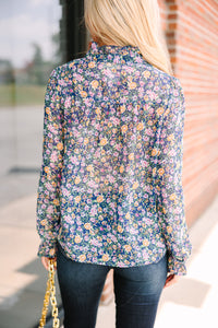 Live Your Life Navy Blue Ditsy Floral Blouse
