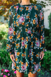 Love You Truly Green Floral Dress