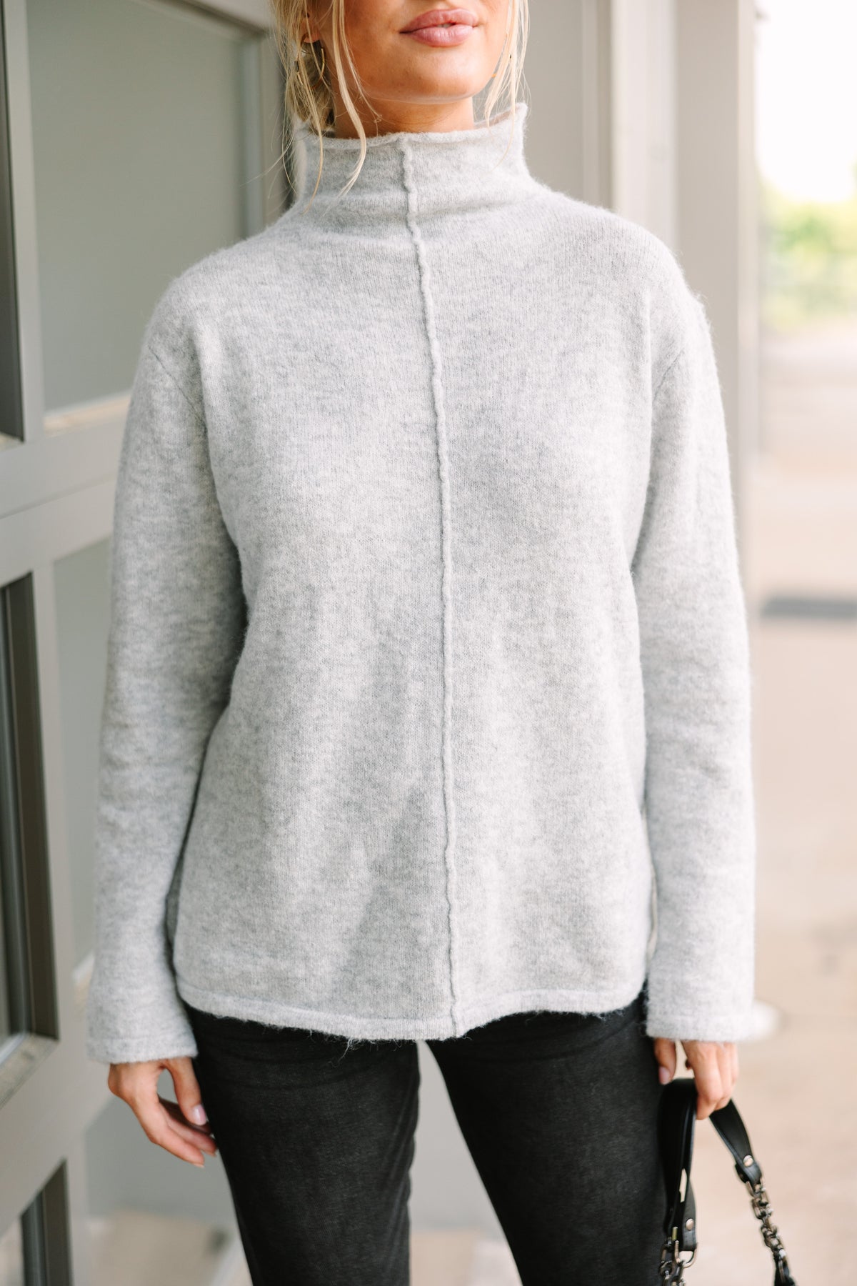 Hear It All Heather Gray Mock Neck Sweater – Shop the Mint
