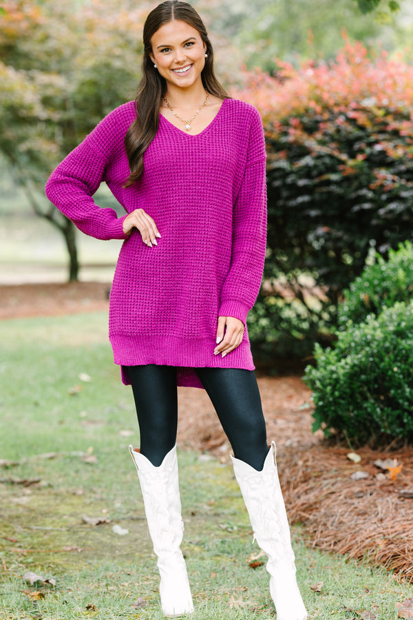 magenta knit dress Magenta Ribbed Mini Dress