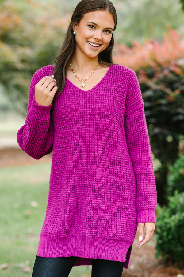 All For Joy Magenta Purple Waffle Knit Sweater Dress – Shop the Mint