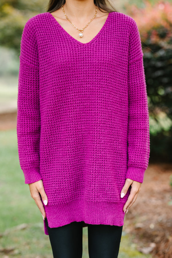 All For Joy Magenta Purple Waffle Knit Sweater Dress