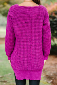 All For Joy Magenta Purple Waffle Knit Sweater Dress