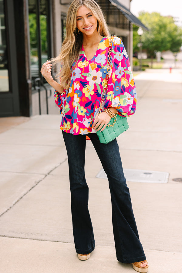 The Serena Fuchsia Pink Floral Blouse