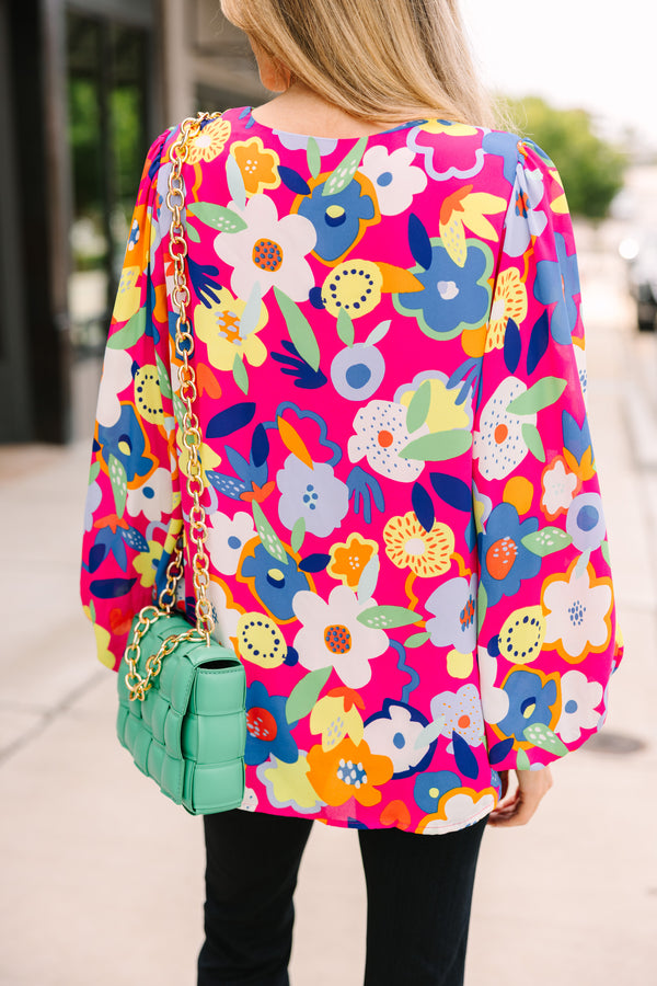 The Serena Fuchsia Pink Floral Blouse