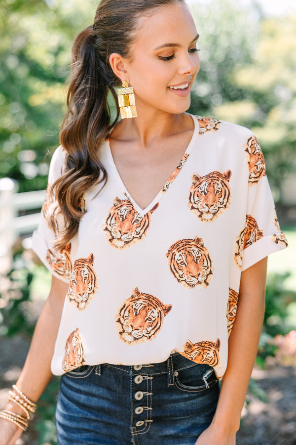 tiger printed blouse, boutique gameday blouse, boutique gameday outfits