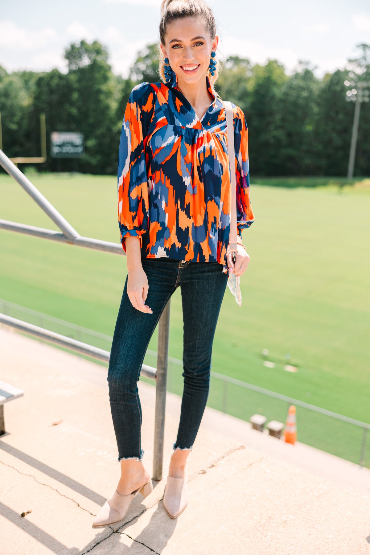 The Morgan Orange And Blue Abstract Blouse – Shop the Mint