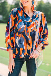The Morgan Orange And Blue Abstract Blouse