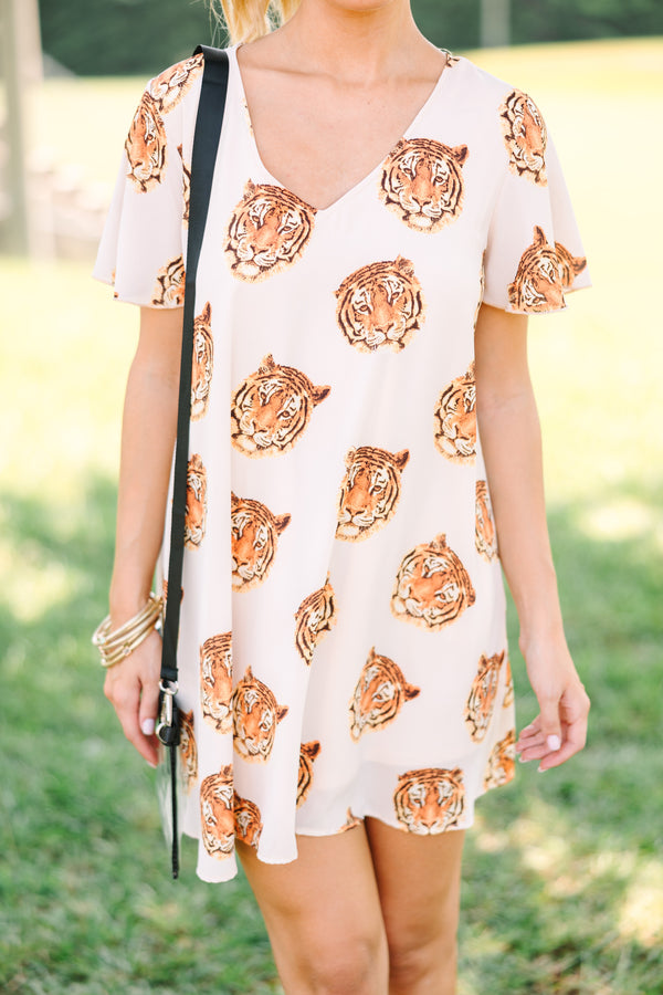The Kinsley Taupe Tiger Print Shift Dress Shop the Mint The Kinsley Taupe Tiger Print Shift Dress Shop the Mint