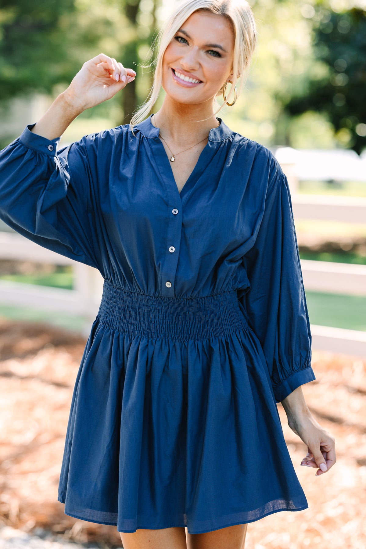 Pinch: Work For You Navy Blue Smocked Waist Dress – Shop the Mint