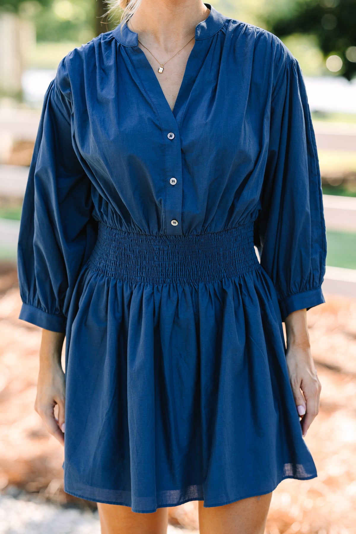 Pinch: Work For You Navy Blue Smocked Waist Dress – Shop the Mint