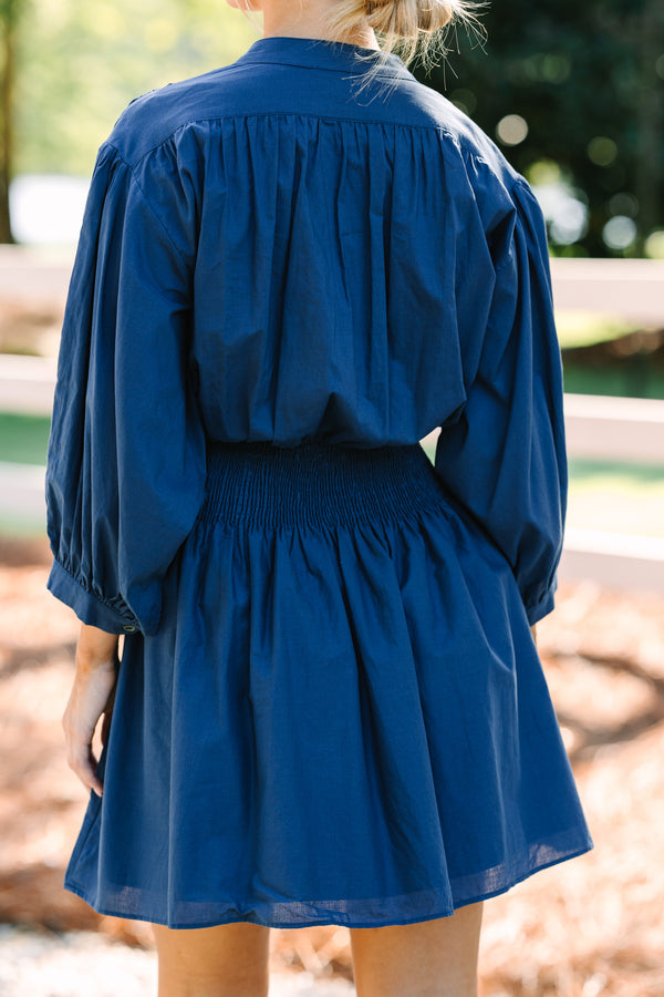 Pinch: Work For You Navy Blue Smocked Waist Dress Shop the Mint Pinch: Work For You Navy Blue Smocked Waist Dress Shop the Mint