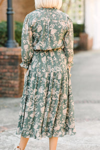 Pinch: Class Act Dark Olive Green Floral Mid Dress