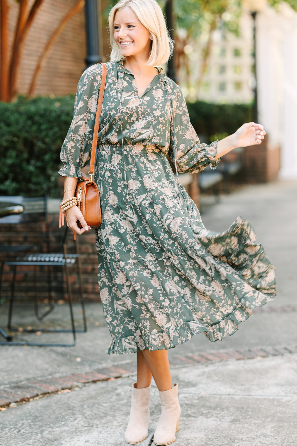 Pinch: Class Act Dark Olive Green Floral Mid Dress – Shop the Mint