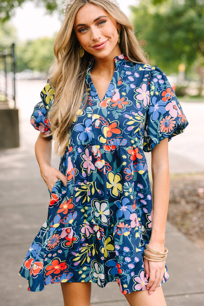 THML: On My Mind Navy Blue Floral Babydoll Dress – Shop the Mint