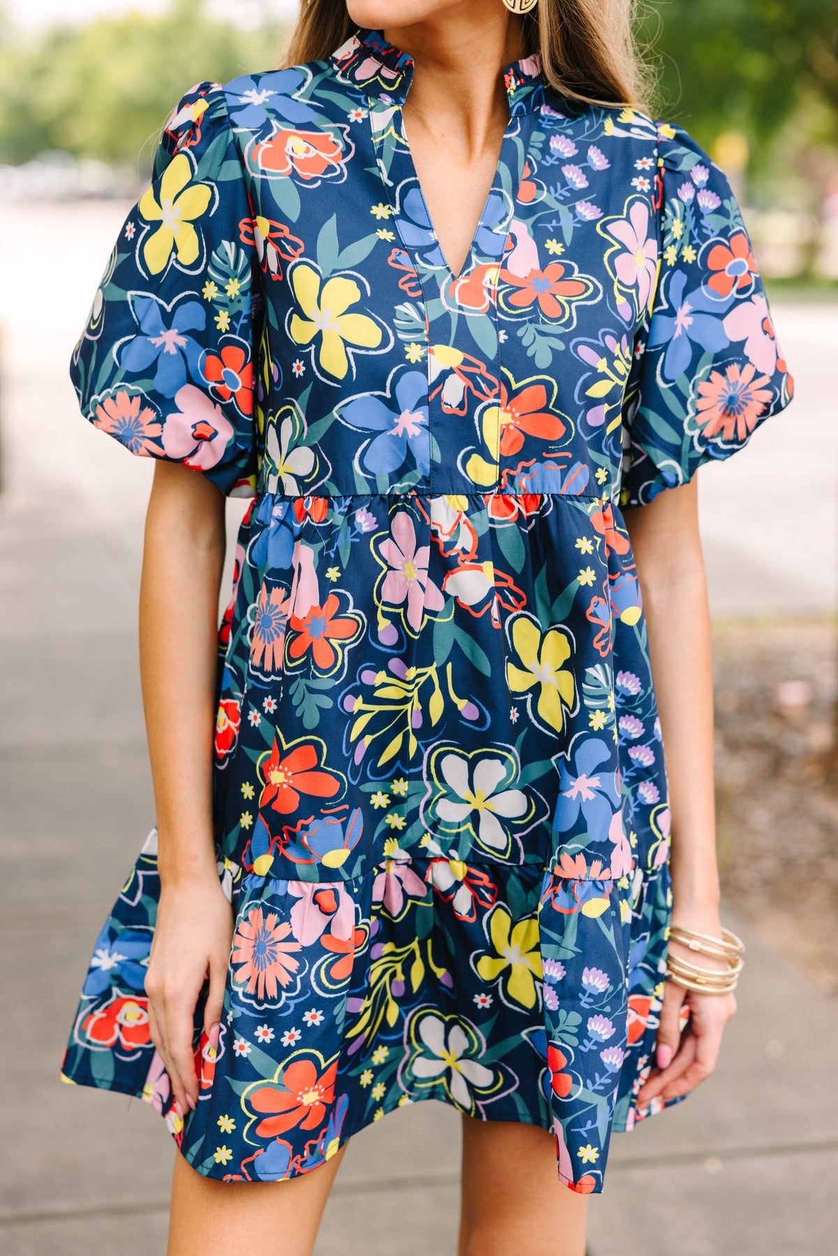 white christmas dresses Sage Floral Short Dress with Long Sleeves main image 0