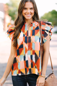 THML: Ready For The Day Brown Abstract Blouse