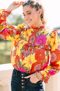 THML: Better Than Ever Yellow Floral Blouse